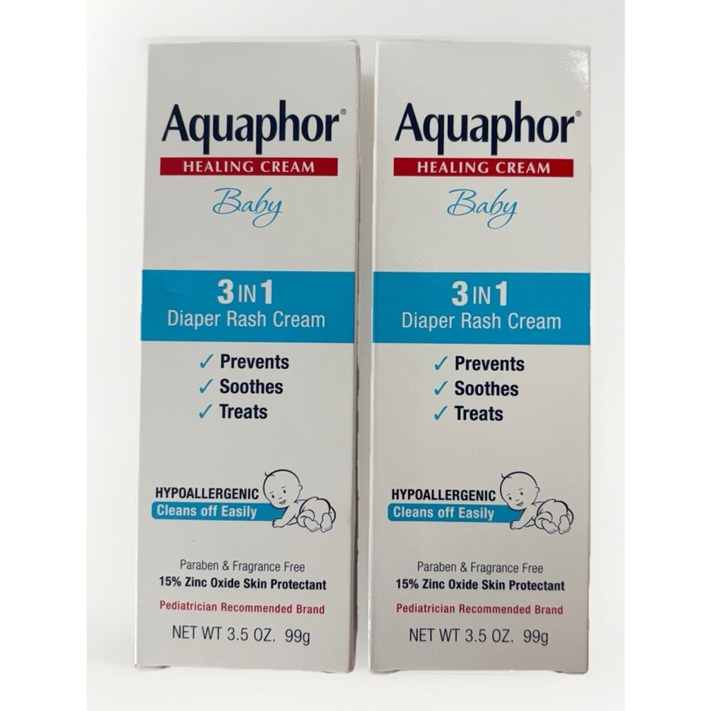 Aquaphor Baby Healing Cream 3-in-1 Diaper Rash Cream 3.5oz (Pack of 2) NEW